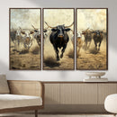 Texas Longhorn Wall Art – Framed Charging Cattle Canvas by MyGreatCanvas | Canvas Wall Art Prints | Photo Prints & Wall Decor
