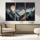 Moonlit Mountain Wall Art Canvas Print – Silhouetted Pines