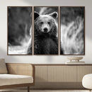 Grizzly Bear Wall Art Canvas Print – Framed Black White