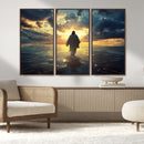 Jesus Walks Wall Art Canvas Print Framed Divine Sunset Art