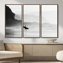 Surfer Beach Wall Art – Framed Black White Ocean Canvas by MyGreatCanvas | Canvas Wall Art Prints | Photo Prints & Wall Decor