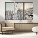 Frosty Pines Wall Art Canvas Print – Framed Cozy Cabin Ski