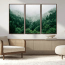 Misty Green Forest Canvas Print – Framed Serene Foggy Pine