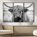 Black White Highland Cow Wall Art Canvas Print