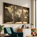 Large Framed Vintage World Map Wall Art Print for Home Wall