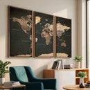 Vintage World Map Canvas Wall Art – Framed Travel Map for