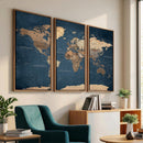 Navy Blue World Map Canvas Print – Framed Travel Map Wall