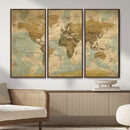 Vintage World Map Wall Art Canvas Print, Detailed World Map
