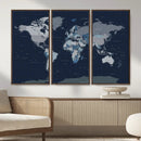 Blue Detailed World Map Wall Art Canvas Print, Modern Framed by MyGreatCanvas | Canvas Wall Art Prints | Photo Prints & Wall Decor