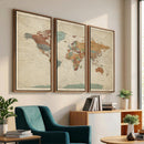Vintage World Map Canvas Wall Art Print – Framed Modern