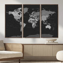 Black World Map Wall Art Canvas Print – Detailed Map of the by MyGreatCanvas | Canvas Wall Art Prints | Photo Prints & Wall Decor