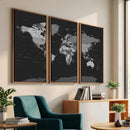 Black World Map Wall Art Canvas Print – Detailed Map of the