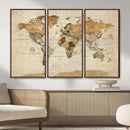 Rustic Vintage World Map Canvas Print – Framed Modern