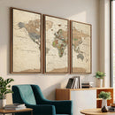 Vintage World Map Canvas Wall Art - Rustic Grunge Texture