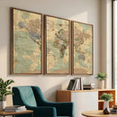 Vintage World Map Wall Art | Ready to Hang and Framed