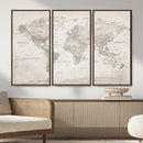 Antique Style World Map Canvas Print - Vintage Detailed