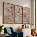 Grunge World Map Canvas Wall Art - Vintage Aged World Map