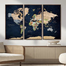 Minimalist World Map Canvas Wall Art - Watercolor Blue and