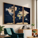 Minimalist World Map Canvas Wall Art - Watercolor Blue and