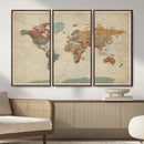 World Map Wall Art Canvas Print, Framed Rustic Atlas Art