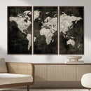 Vintage World Map Wall Art Canvas Print – Framed Large Map
