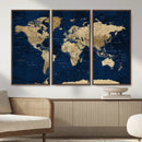 Navy Blue World Map Canvas Print – Detailed Map Minimal Navy