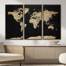 Beige World Map Canvas Wall Art Print, Minimal Black and