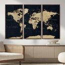 Dark World Map Canvas Wall Art Print, Minimal Black and Gold by MyGreatCanvas | Canvas Wall Art Prints | Photo Prints & Wall Decor