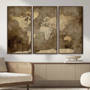 Dark Vintage World Map Canvas Wall Art Print, Antique Map