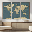 Minimal Vintage World Map Canvas Wall Art Print, Neutral