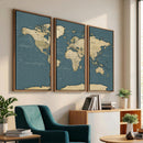 Minimal Vintage World Map Canvas Wall Art Print, Neutral