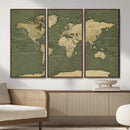 Large World Map Canvas Wall Art Print for Study Room Decor -