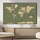 Vintage World Map Canvas Wall Art Print, Classic Global Map