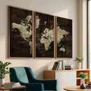 Blue World Map Canvas Wall Art – Framed Modern Travel Map