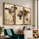 Rustic Watercolor World Map Canvas Wall Art – Framed Travel