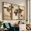 World Map Wall Art – Rustic Earth Tone Canvas Print, Antique