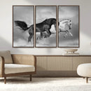 Wild Horses Wall Art Canvas Print – Framed Black and White