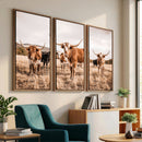 Texas Longhorn Cattle Wall Art Canvas Print, Sepia Western