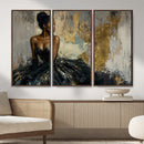 Black Woman Canvas Wall Art — Black Gold Gown Fashion Print by MyGreatCanvas | Canvas Wall Art Prints | Photo Prints & Wall Decor