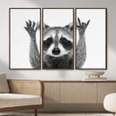 Funny Raccoon Canvas Wall Art, Black White Hands Up Animal Photo Print, Humorous Wildlife Decor, Kids Room Nursery Art, Quirky Animal Gift by MyGreatCanvas | Canvas Wall Art Prints | Photo Prints & Wall Decor