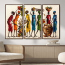 African Folk Art Canvas Wall Art, Colorful African Women Village Painting Print, Tribal Ethnic Home Decor, Vibrant African Art, Living Room