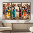 African Folk Art Canvas Wall Art, Colorful African Women Village Painting Print, Tribal Ethnic Home Decor, Vibrant African Art, Living Room