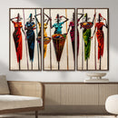African Folk Art Canvas Wall Art, Colorful African Women Village Painting Print, Tribal Ethnic Home Decor, Vibrant African Art, Living Room