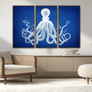 Large 3-Panel Blue Octopus Canvas Wall Art | Coastal Marine by MyGreatCanvas | Canvas Wall Art Prints | Photo Prints & Wall Decor