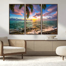 Framed Tropical Sunset Art Canvas Print
