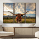Texas Longhorn Canvas Wall Art – Majestic Triptych Animal by MyGreatCanvas | Canvas Wall Art Prints | Photo Prints & Wall Decor