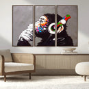 Dj Monkey Listening to Music Wall Art Print | Banksy Monkey by MyGreatCanvas | Canvas Wall Art Prints | Photo Prints & Wall Decor