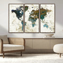 Vintage World Map Wall Art Canvas Print, Framed Rustic Earth