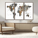 Modern Metallic World Map Canvas Wall Art – Framed