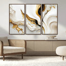 Gold Waves on Pure White Canvas – Gold Abstract Art for